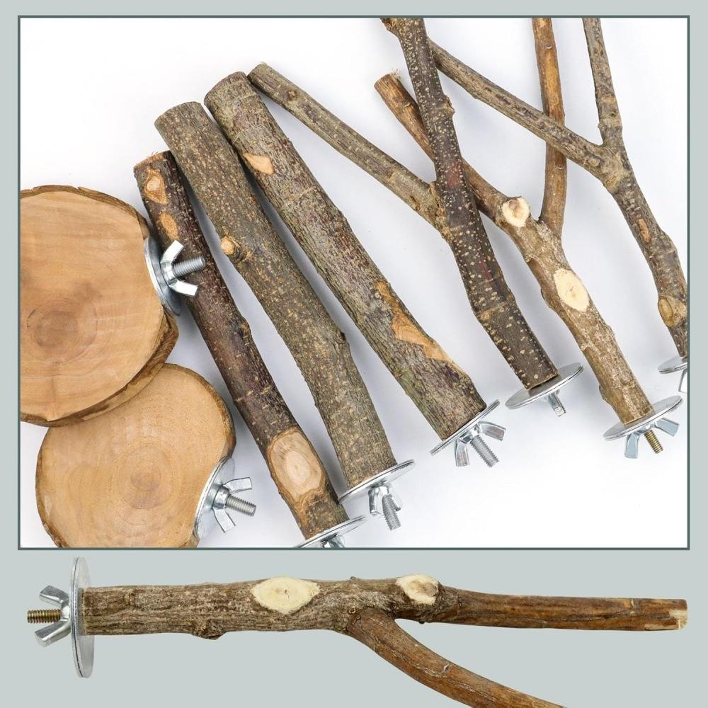 8Pcs Natural Wood Parrot Perch Set Bird Standing Stick Platform Cage Accessory Bird Supplies