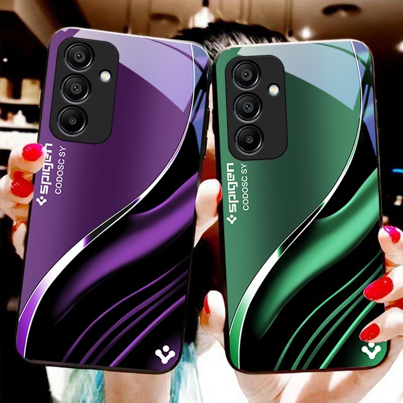 Tiefblaues Mode-Handycase aus gehärtetem Glas für Samsung Galaxy A15 5G 54 4G 51 50 24 35 90 71 12 51 53 52S 80 22 34 Schwarz