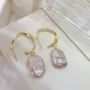 Big C Natural Light Pink Purple Baroque Pearl Earrings, Earrings, French Special-shaped Beads, Large Square Stud Earrings, Simple Earrings.