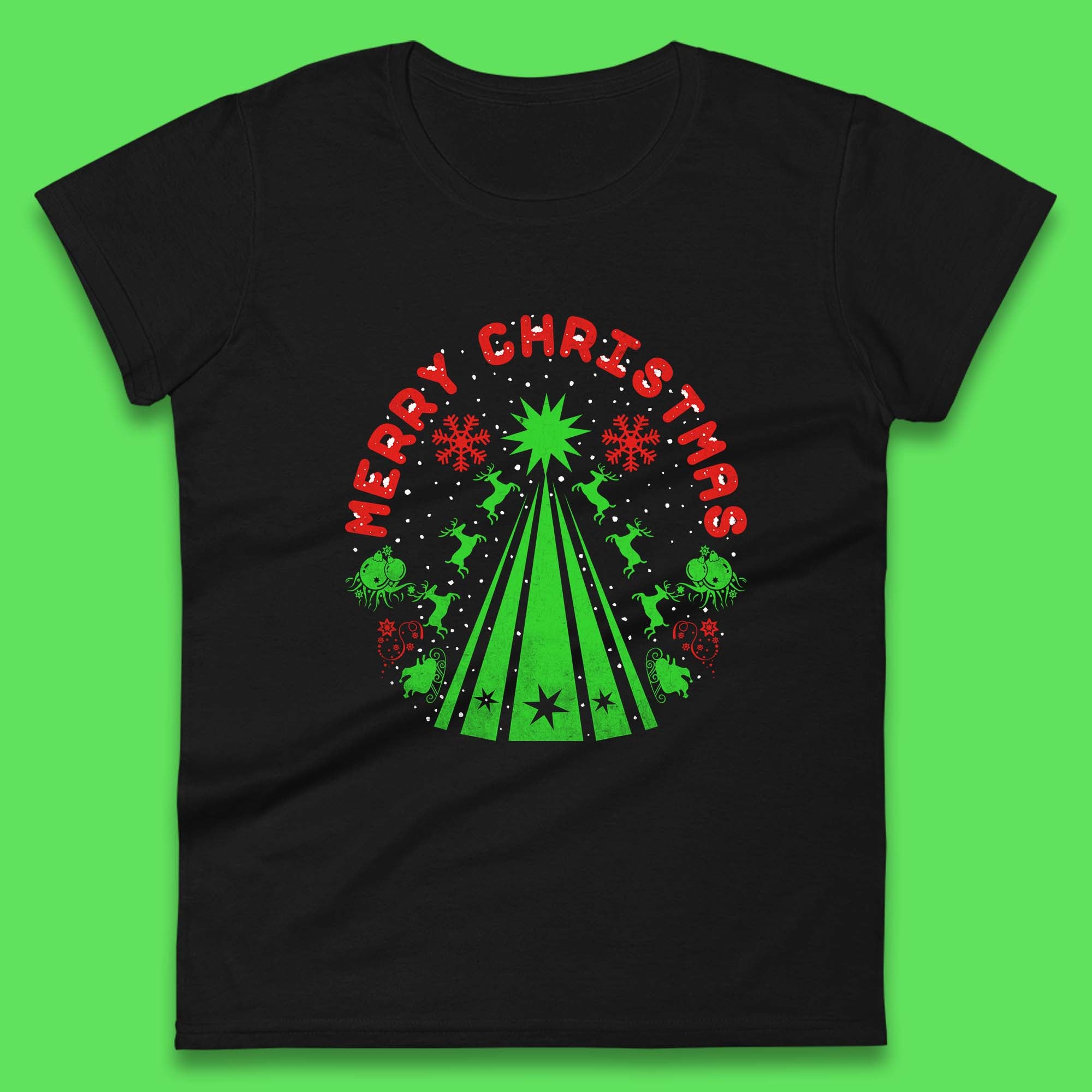 Merry Christmas Womens T Shir Christmas Reindeers Top 2XL