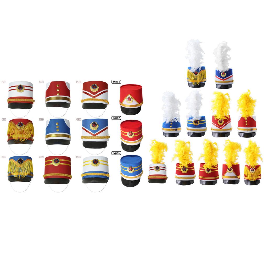 Barn Majorette Cylinder Soldathattar Trumkårshatt för Pojke Flicka Uppträdande Cosplay Party Kostymhatt