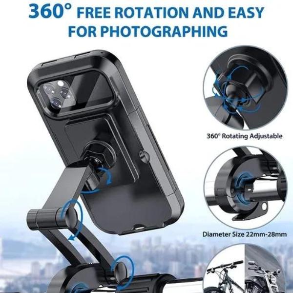 Waterproof Motorcycle Bike Mobile Phone Holder Support Universal Bicycle GPS 360° Swivel Adjustable Motorcycle Cellphone Holder