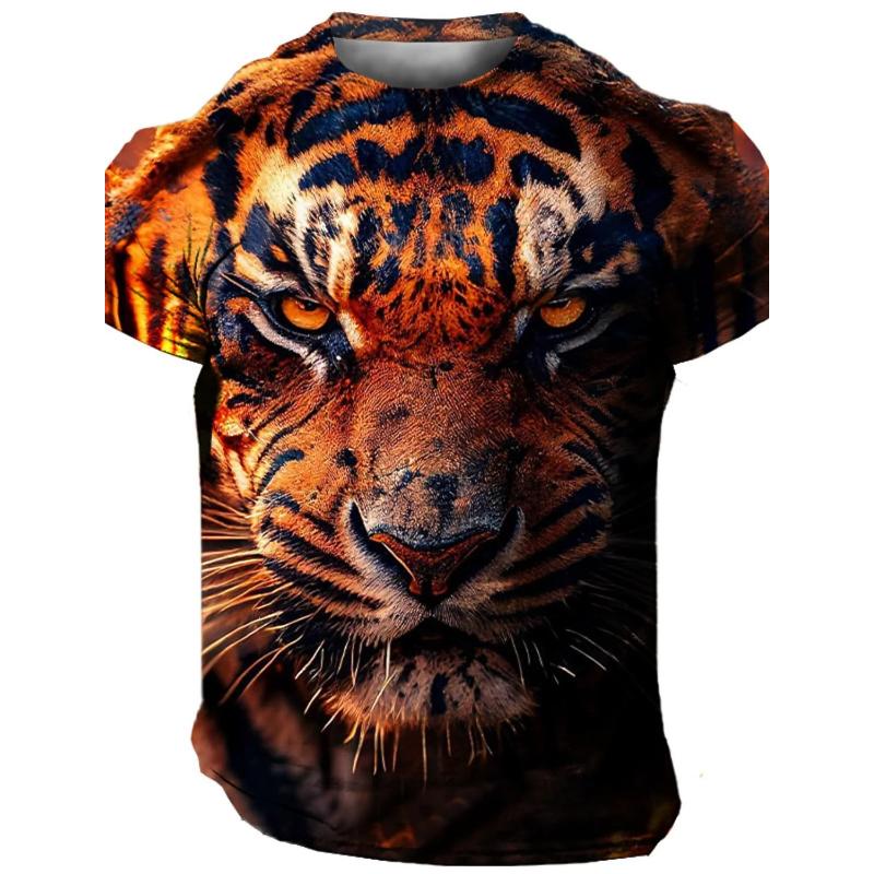 Flame Animal Pattern 3D Printing Fashion Men's Outdoor Sports Short Sleeve T-shirt Plus Size Men's Shirt Casual Personality Tren