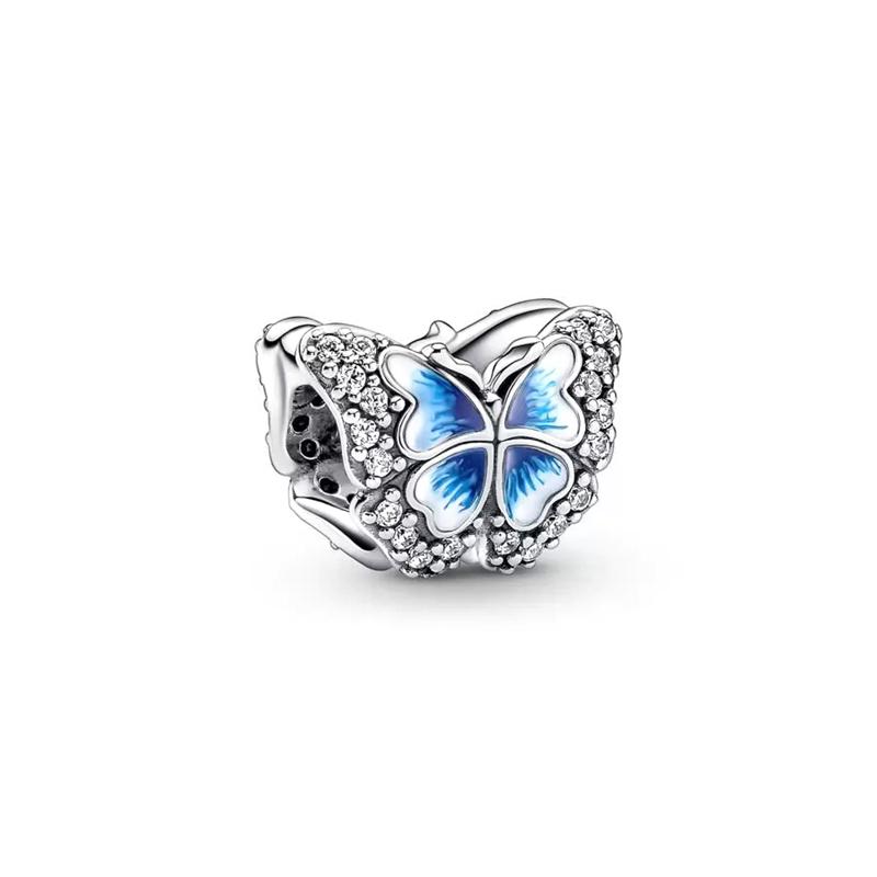 Blue Dragonfly Butterfly Birds Dangle Charm European Silver Bracelet Exquisite Bead DIY Jewelry Gift for Women