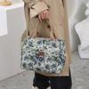 Portable Floral Print Women's Tote Bag Thickened Canvas Lunch Bag Zipper Large Capacity Jacquard Handbag