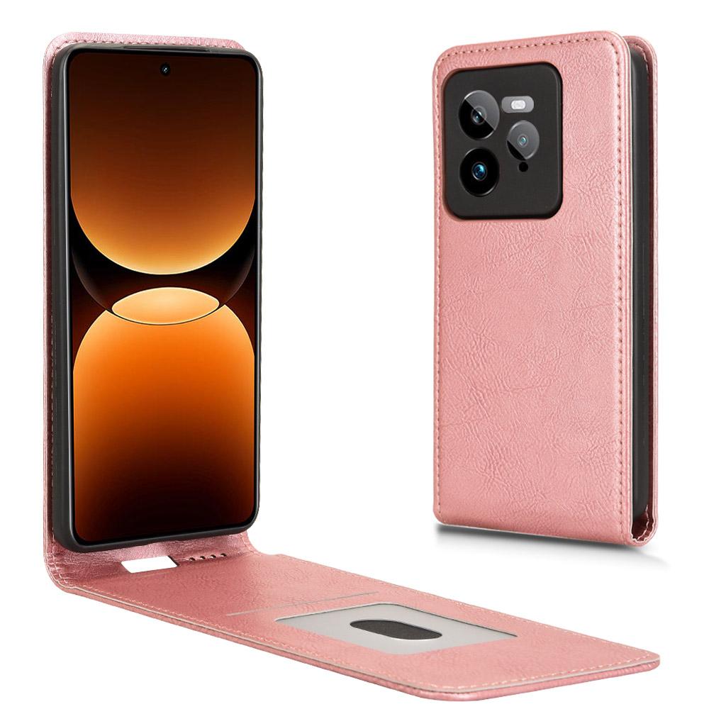 

Чехол для Realme GT 7 Pro 5G с отделением для карт, магнитный вертикальный откидной кожаный чехол для телефона Rose Gold