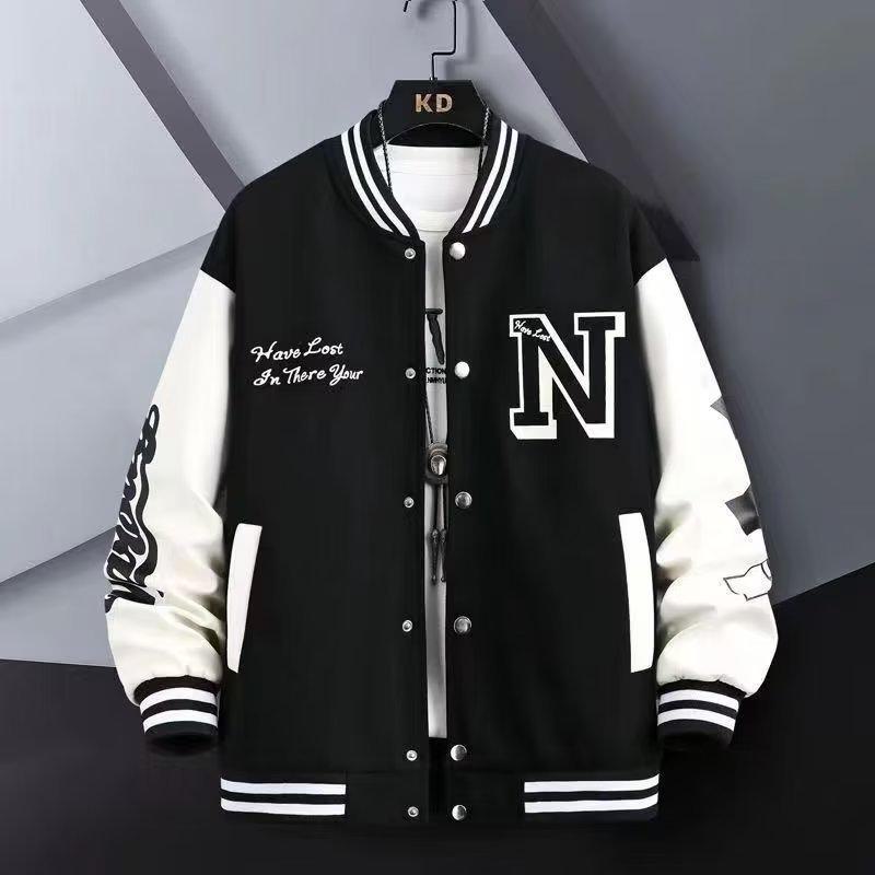 Men's Color-Block Print Baseball Jacket for Students