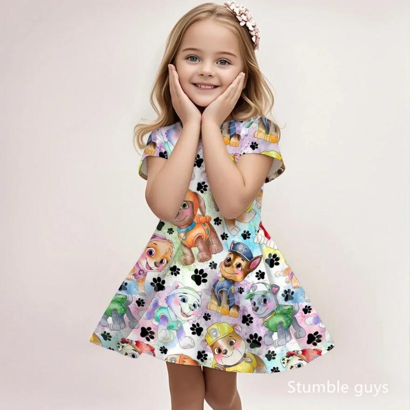 Girls Paw Patrol Cartoon Summer Ruffle Sleeve A-Line Dress Lightweight Breathable Fabric Ideal For 110