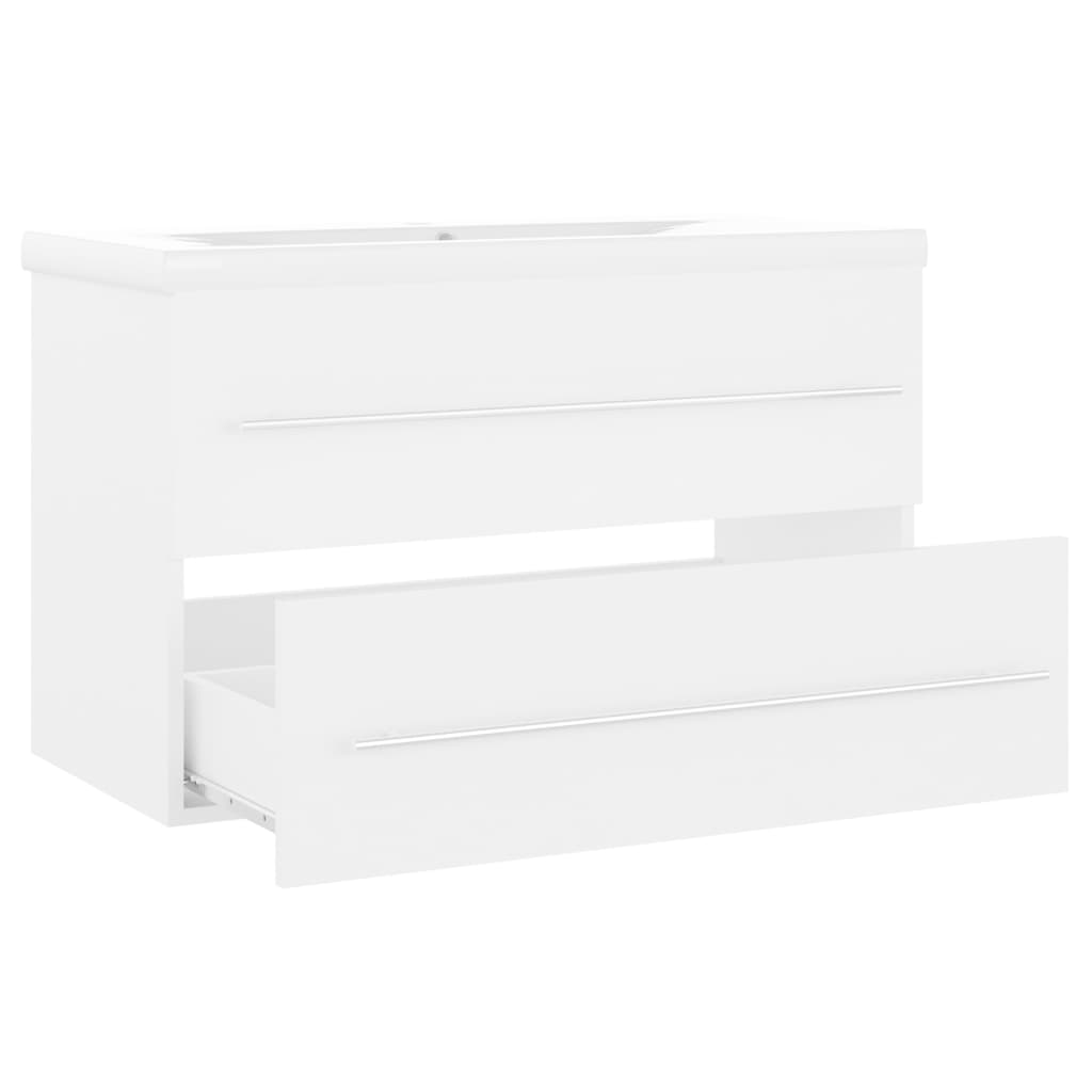 White Washbasin Cabinet with Built in Basin Wood Based Material