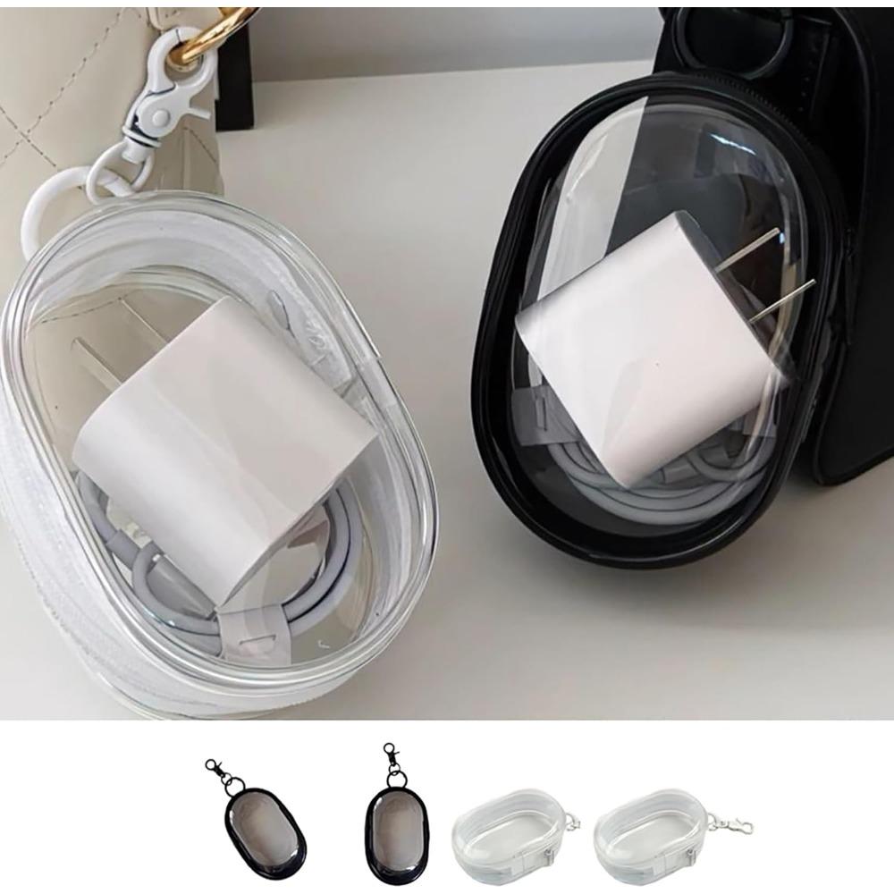 Clear Storage Box with Keychain – 1PCS Portable Small Organizer Bag for Headphones, Charging Cables, Jewelry & Accessories