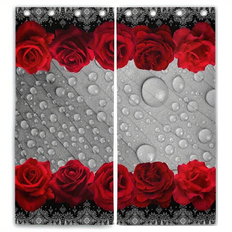 Modern Romantic Floral Printed Curtains Rose Thin Fiber Fashion Printed Curtain Bedroom Kitchen Living Room Home Decor 2 Panels