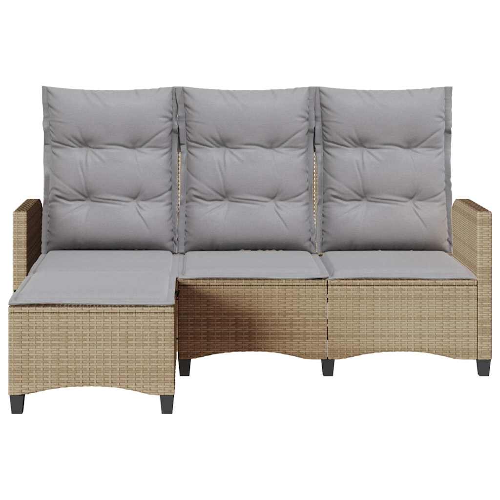 Garden Sofa with Reclining Function L Shaped Beige Poly Rattan