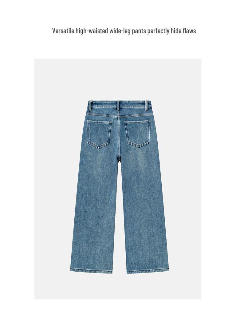Zhi Zhi Winter Cropped Wide-Leg Fleece Jeans for Petite Women - Thick Plus Velvet Stretch Denim