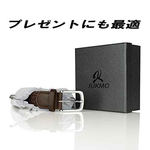 JUKMO Men's Casual Elastic Braided Golf Belt with Stretch Mesh, Gift Box Included (Coffee, Size M - Waist Length 80cm-90cm (Total Length 105cm))