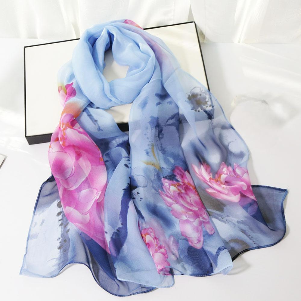 Fashion Thin and Long Printed Silk Scarf Sunscreen Scarf Simulation Silk Decoration Sunscreen Silk Scarf Women Spring and Summer