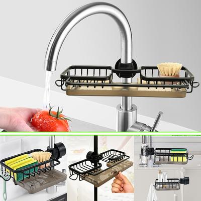 Kitchen Sink Drain Rack Rustproof Space Aluminum Sponge Storage Faucet Towel Holder Multifunctional Bathroom Organizer Rack NEW