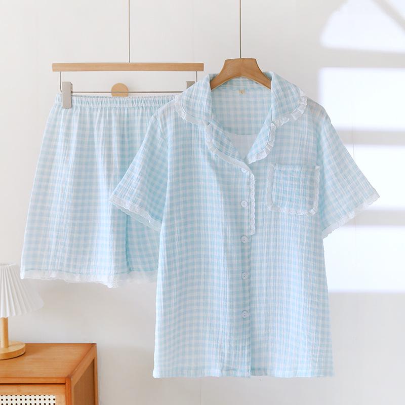 Damski letni zestaw piżamowy z czystej bawełny - Słodki, Przewiewny, Krótki rękaw i Szorty