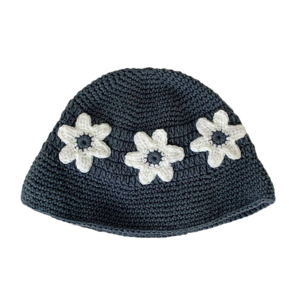 Knitted Bucket Hat Flower Panama Hat Portable Fisherman Cap  for Women