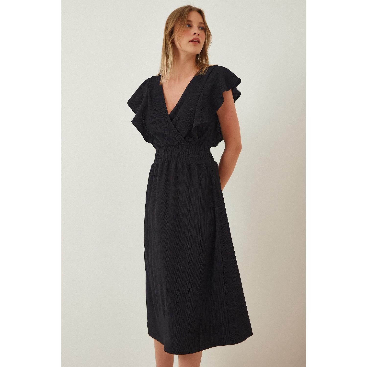 

Women s Black Flounce Textured Knitted Dress Ci00025 38 синій