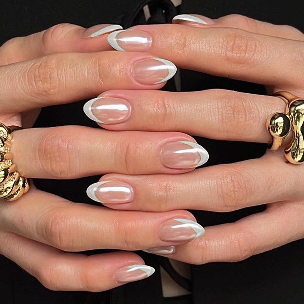 Electroplated Nude Press-On Nails, High-End Short Round Style, French Pure Desire, 32 Detachable Pieces