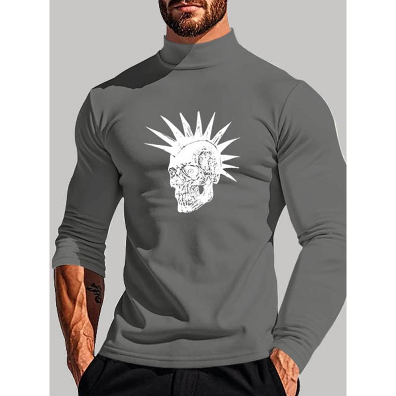 Wrinkle-Resistant Solid Color Polyester Men s Mock Neck Top, Ideal for Autumn Layering XXL серый