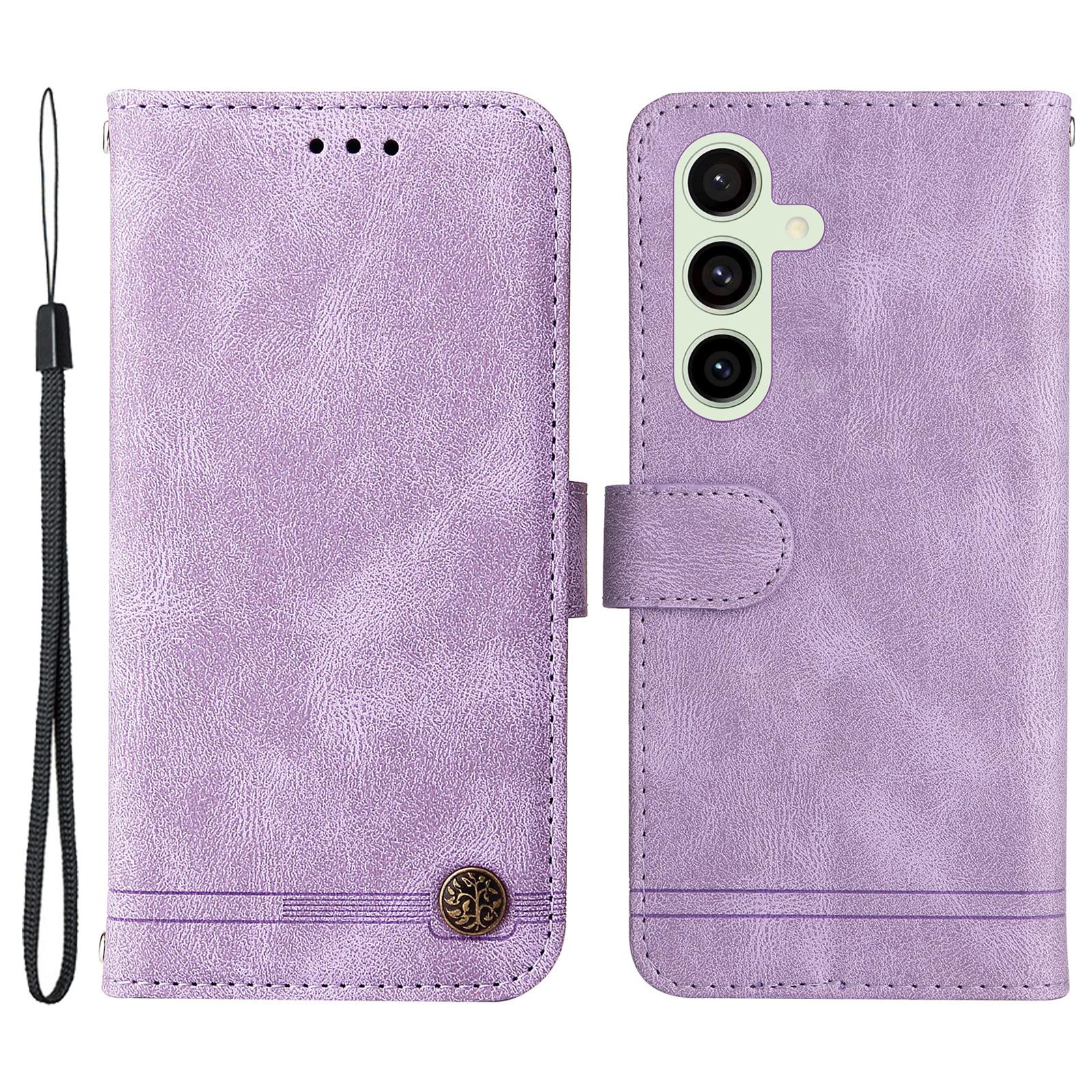 

For Samsung Galaxy S24 FE Leather Wallet Cases Skin Touch Phone Cover Stand with Strap Purple