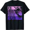 BINA STORE Eat Sleep Anime Repeat Shirt - Anime-Liebhaber Geschenkidee Mädchen T-Shirt T120321 Schwarz(1)