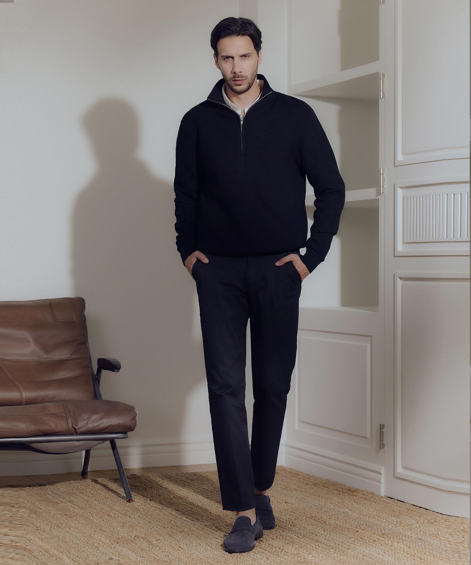 The Knit Company (M) Mercerized Cotton Half-Zip Knit 3 Colors Brown/M