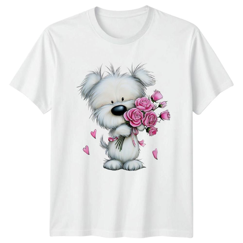 Puppy With Roses Flowers Unisexs TShirt Unisexs Tee Graphic Unisex Top S
