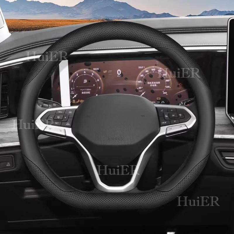 D-shape Steering Wheel Cover for Volkswagen VW Virtus Ultra Thin Leather Steering Protector Non-slip Auto Decoration Accessories All Black