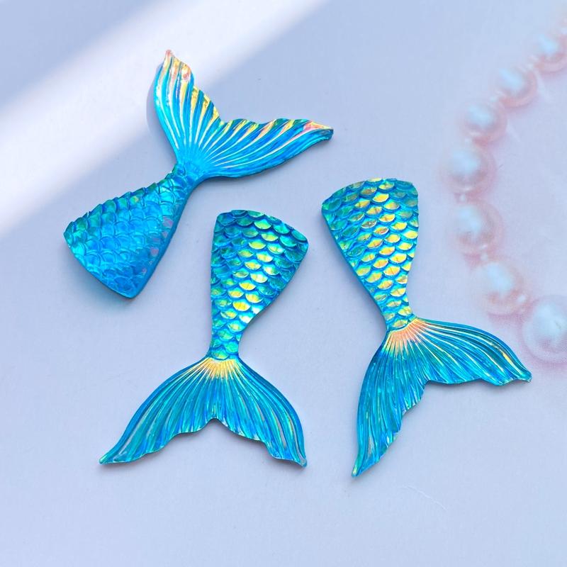 10Pcs Resin Lovely Shiny Fish Tail With Color Plating Flatback Cabochon Scrapbook Kawaii DIY Embellishments Accessories C95