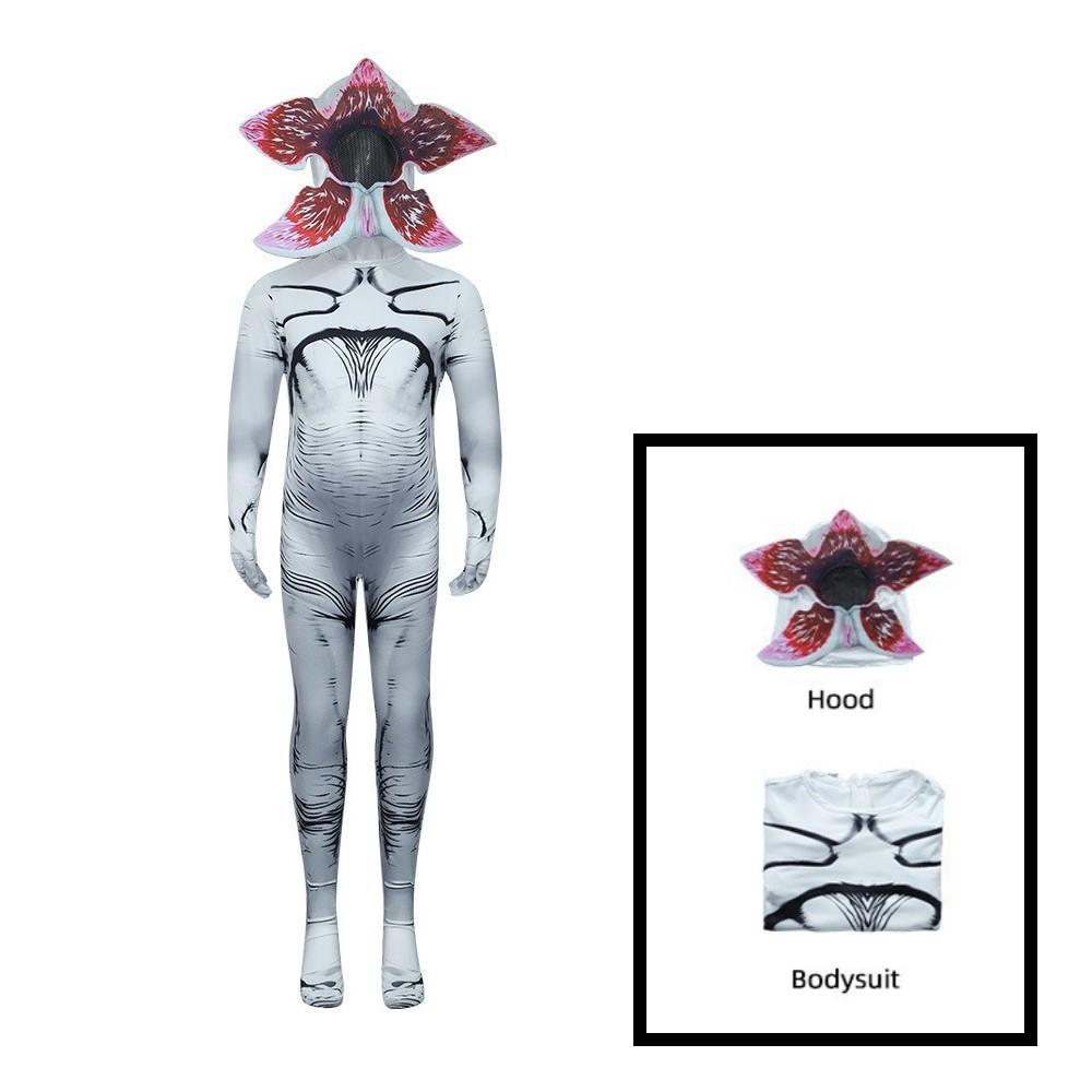 Demogorgonn Cannibal Flower Cosplay Costume Zentai Bodysuit with Petal Mask Men Women Halloween Horror Jumpsuit Party Outfit