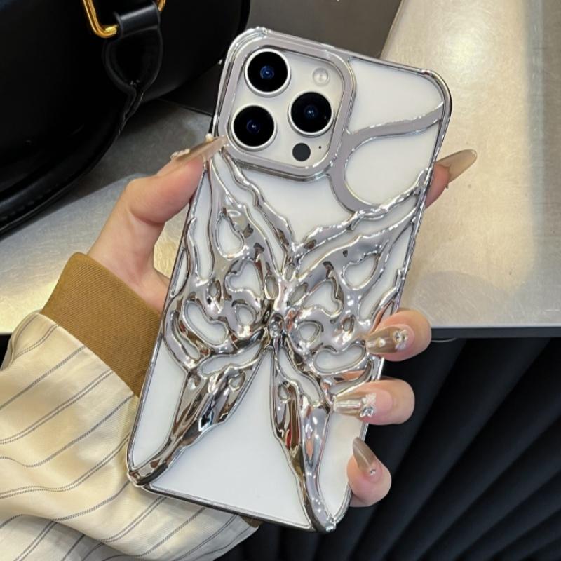 Fashion Plating Hollow Butterfly Pattern Case for iPhone 16E 15 14 13 12 11 Pro Max Matte Shockproof Heat Dissipation Back Cover