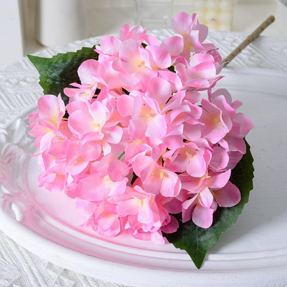 Wedding Garden 45CM Artificial Hydrangea Colorful With Leaves Fake Silk Flowers Realistic Blue Flower Bouquet