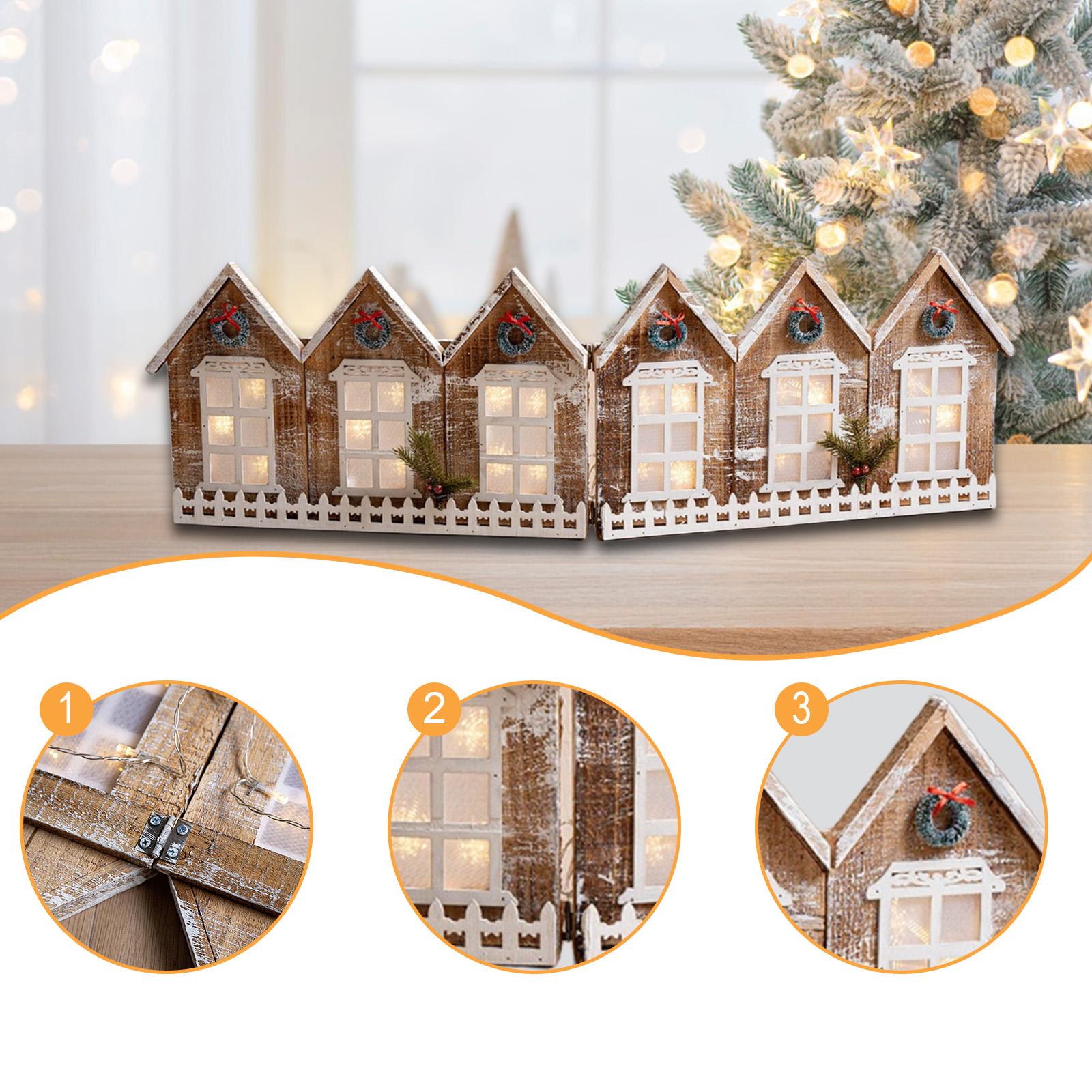 

Wooden Christmas Village Houses Set Table Centerpiece Rustic Christmas Tabletop Decoration for Office Cafe Home Desk Window коричневий