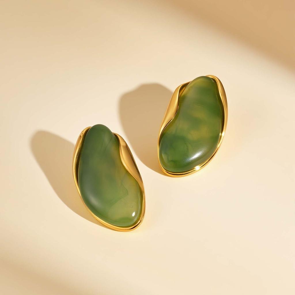 Retro Irregular Geometric Resin Stud Earrings for Women,Gold Plated Stainless Steel New Design Earrings,Fashion Jewelry Gift