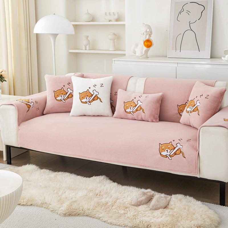 Sofa Cushion Solid Color Plush Cushion Autumn and Winter New High-grade Sense Thickened Non-slip Sofa Cover Cover Cloth