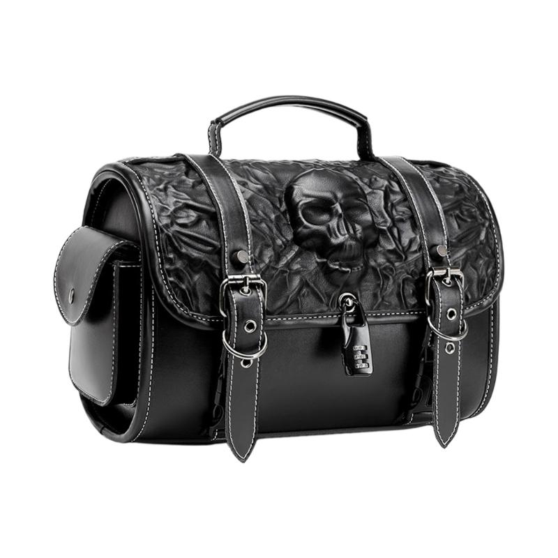 090E Motorcycle Saddlebag with Skull Detailing Small Size Tool Storage PU Leather Construction for Bikers & Road Trips China Mainland