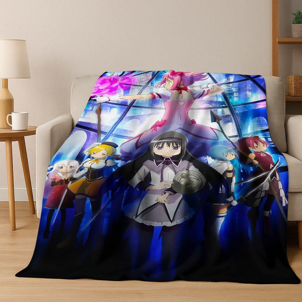 Cartoon Puella Magi Madoka Magica Girl Anime Art Flannel Blanket,Cozy Soft Throw Blanket for Home Bedroom Bed Sofa Cover Kids
