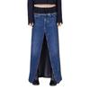Retro Hong Kong Style Low-Waist Straight Denim Skirt with Front Slit and Contrast Splicing - Women's 2025 Spring Collection