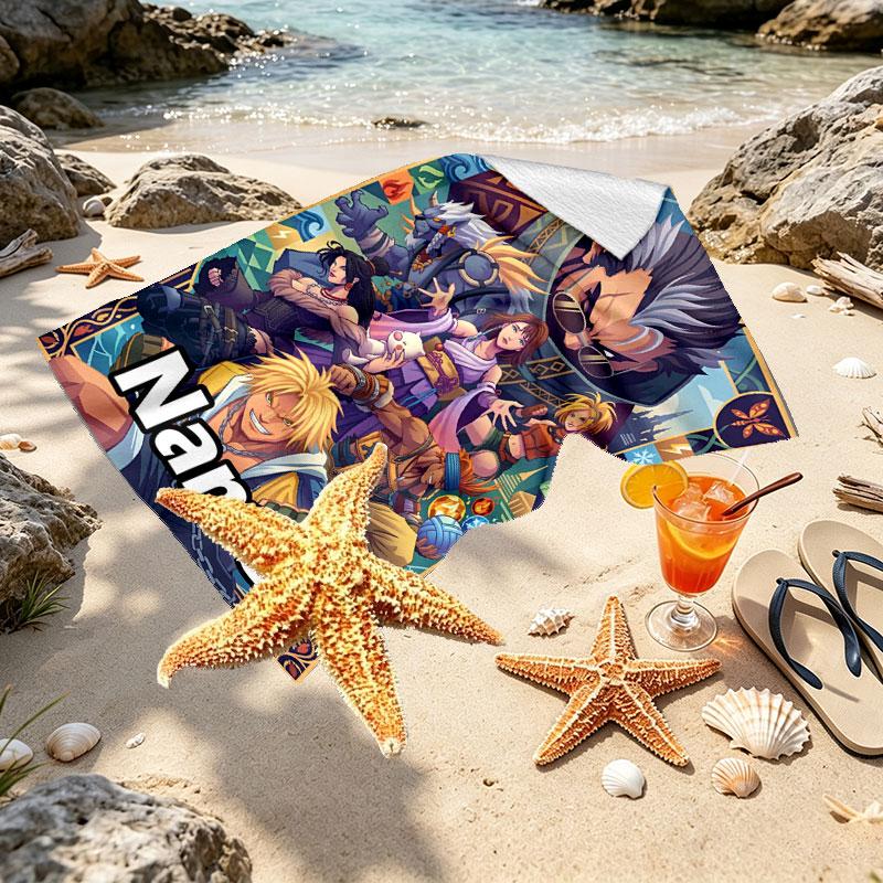 Custom Name Personalized Final Fantasy Print Beach Towel, for Trip Camping Beach Party Home Decor, Birthday Gift for Family & Friends