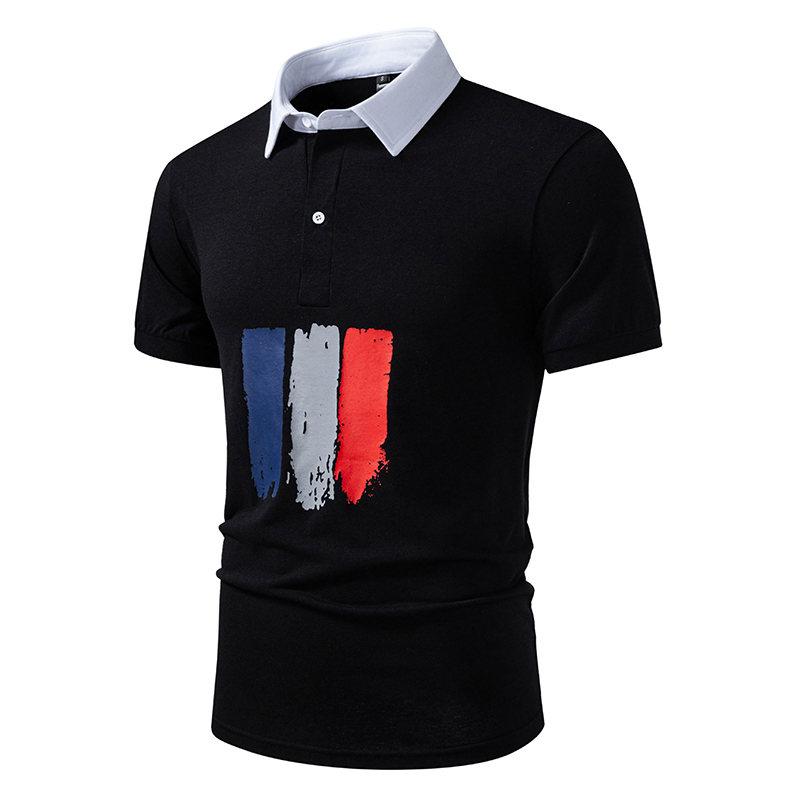 Sommer Herren Bedruckte Poloshirts Kurzarm Atmungsaktives T-Shirt Kontrastfarbe Lässig Reverskragen Streetwear Basis Oberteil