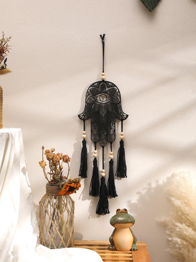 Wooden Wall Decor Wall Hanging Hamsa Hand Evil Eye Home Decor Macrame Hanging Decor Boho Home Decoration Macrame Room Ornament
