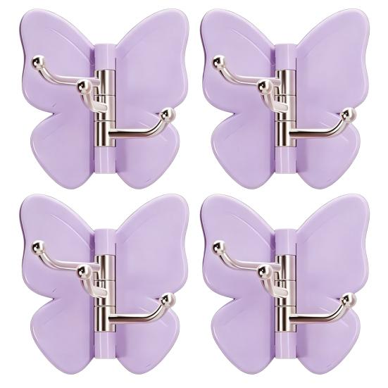 4PCS Butterfly Rotating Adhesive Hook, with 3 Swivel No Drill Wall Hook, Space Saving Adhesive Hook for Bathroom Kitchen Bedroom