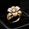 Plant Female White Zircon Big Stone Engagement Flower Water Drop Ring Vintage Gold Color Wedding Fashion Jewelry For Women