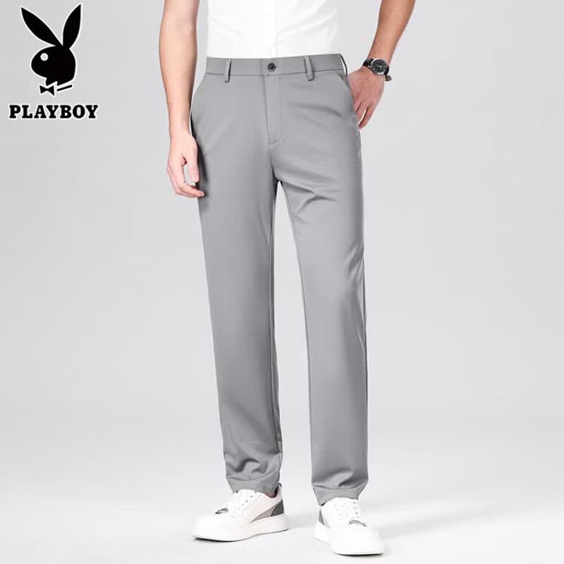 PLAYBOY Men's Silk Blend Four-Way Stretch Casual Pants