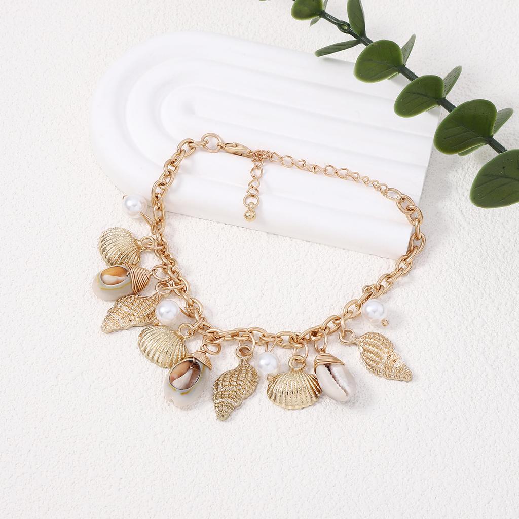 Retro Baroque imitation pearl conch shell female irregular bracelet personality exaggerated European and American style beach chain