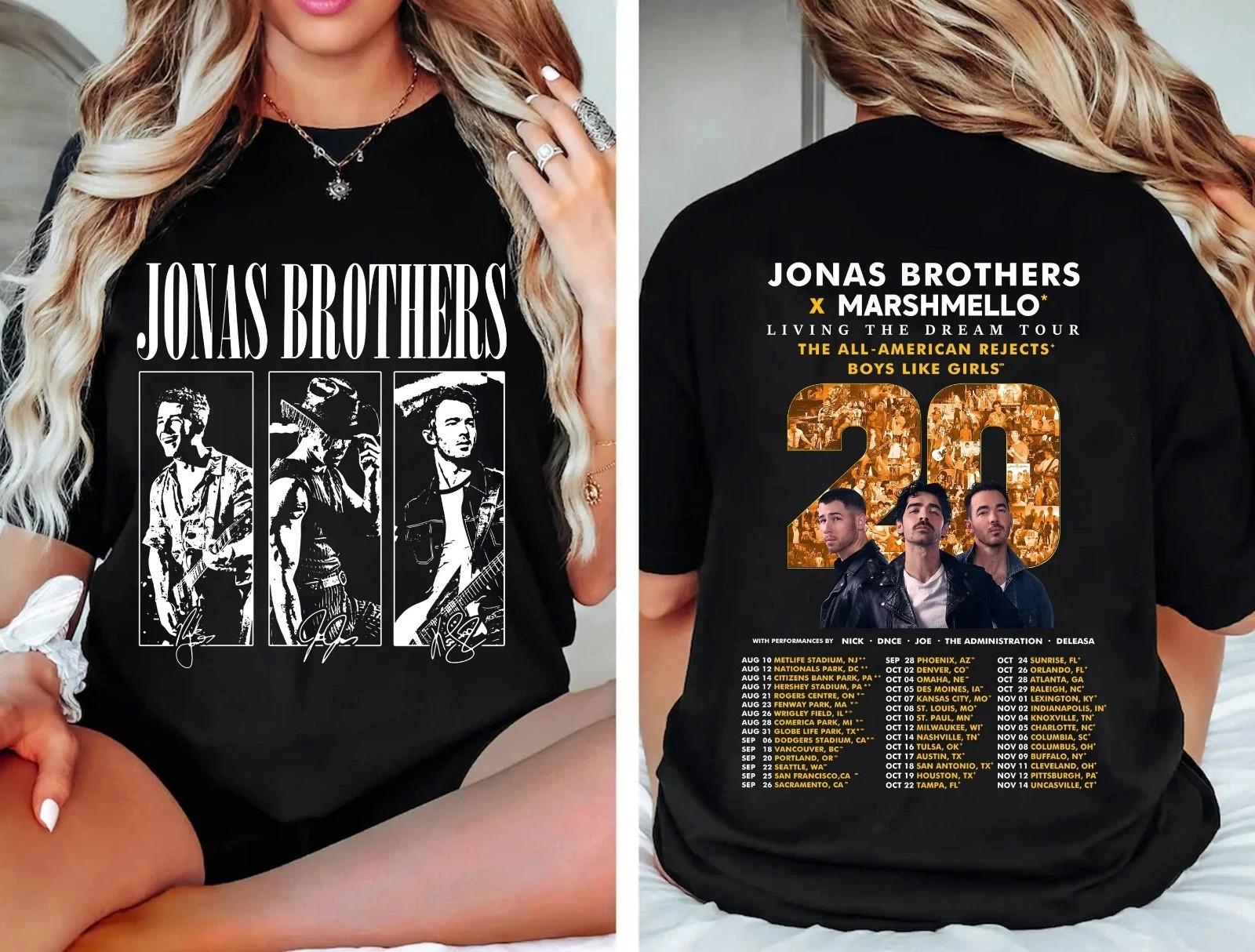 Jonas Brothers 20 Тур Живя мечтой 2025 x Маршмеллоло Концертная Футболка Мужская Женская Футболки Топ 4XL