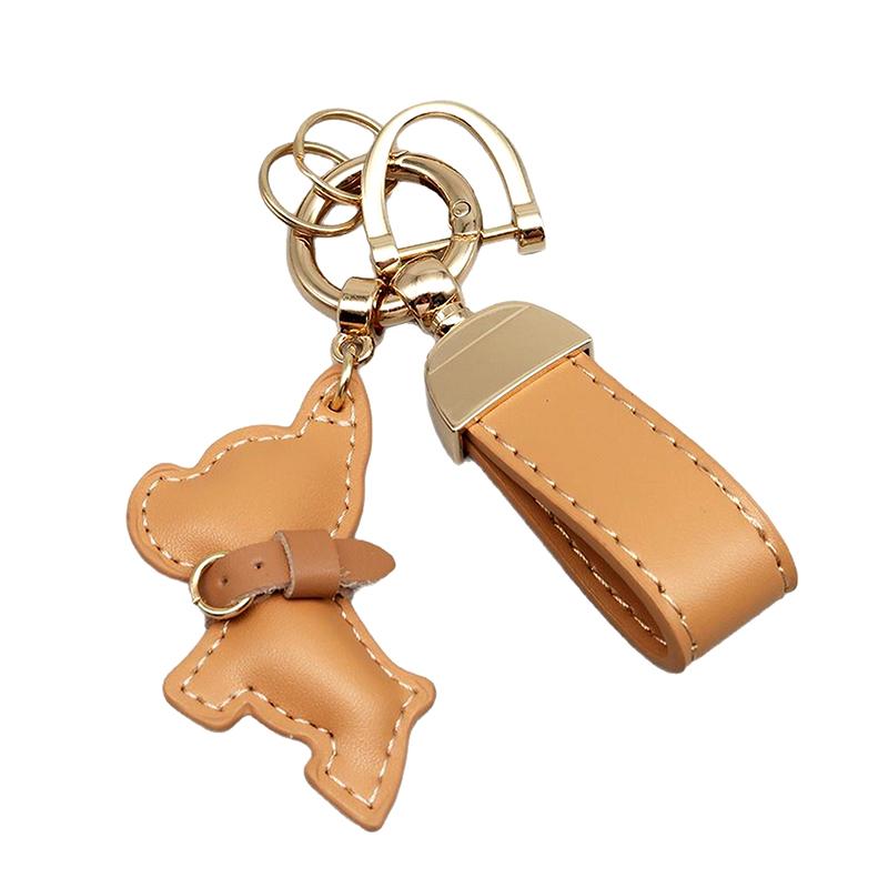 1 Piece Multi-color Leather French Bulldog Puppy Car Keychain Creative Gift Bag Pendant Ornament Cute Car Key Chain