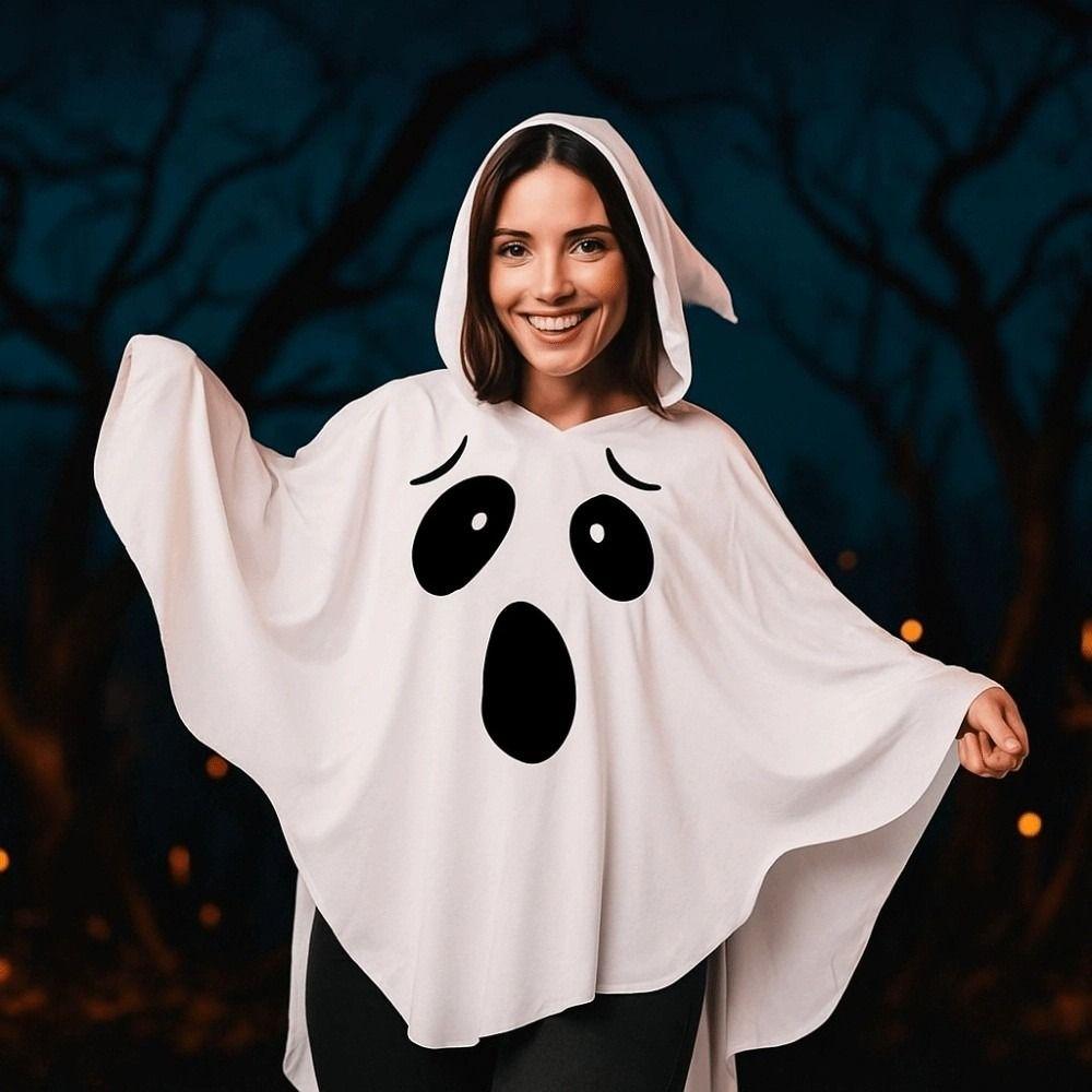 White Halloween Cloak Cape Fright Clothes Ghost Poncho Robe Funny Ghost Cosplay Costume  Men